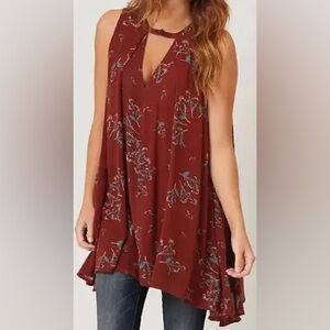 Free People Rust Floral Keyhole Tunic